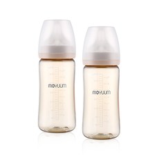 모윰 PPSU 올인원 젖병 270ml 2p + 리얼핏 젖꼭지 2단계 2p 세트, 베이지