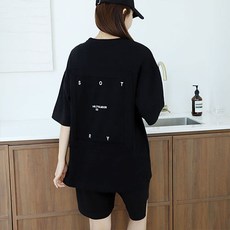 순이들 여성 풀문 사각 패치 오버핏 반팔 반바지 트레이닝세트