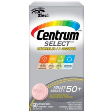 센트룸(Centrum) 50세이상 남녀공용 멀티 종합 비타민 미네랄 셀렉트 에센셜 츄어블 물없이 씹어서 섭취가능 5+1, 19.50세이상 셀렉트 츄어블 60정 x 5+1병