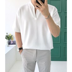 남자 헨리넥 반팔티 브이넥 여름 오버핏 티셔츠