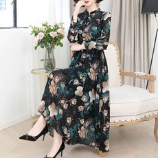 L.HOUSE STORE여자 긴팔 원피스 쉬폰 플라워 빅사이즈 캐쥬얼 pez53 원피스 롱원피스 하객룩 하객원피스