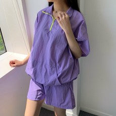 여성 캐주얼 아노락 루즈핏 나일론 반팔 트레이닝 상하세트