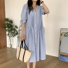 타니즈 칼라임 핀턱 셔츠 미디원피스