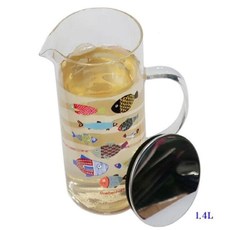유리 물병 냉장고 물통 워터 저그 보리차 생수 1.4L 물 유리물병, 단품