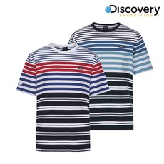 디스커버리 공용 멀티 스트라이프 반팔 티셔츠 DXRS8Q031NCBS