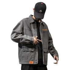 남자 봄 가을 아우터 오버핏 복고풍 데님 야상 자켓 루즈 핏 바람막이