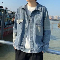 [Myshe]남성 트렌드 데님 자켓 가을 캐주얼 루즈핏 청 점퍼 Cow704NZ03