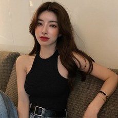 민소매 뒤트임 펀칭 골지 나시 투톤 원숄더 탑 슬림핏 무지 세미 요가
