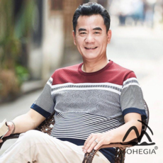 MOHEGIA 여름 아이스 실크 짧은 소매 티셔츠 중년 남성복