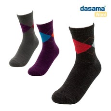 다사마 메리노울 여성용 아가일 패턴 울양말 등산 트레킹 보온 수족냉증, (220~250mm), 퍼플