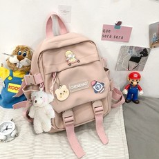 소형등산배낭 미니등산가방 백팩 남녀공용 작은 여자 배낭 여자 학교 가방 방수 나일론, 분홍색, 펜던트로