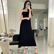 쉐얼유 여성용 워터밤 슬림핏 배색 나시 롱원피스