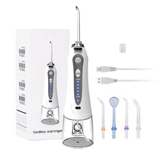 AZDENT HF-9 Azdent 구강 Irrigator 휴대용 USB 충전식 휴대용 물 치과 Flosser 관개 치아 240ml 5 팁, 02 White NO BOX
