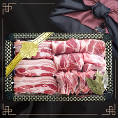 오늘잡은소 1+ 한돈 돼지고기 모둠 선물세트 삼겹살 목살 등갈비 (냉장) 1.2kg이상, 핑크, 자주