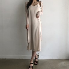 머메이드 끈조절 슬립 실크 끈 나시 롱 원피스 5컬러