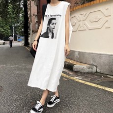 비비에모 데일리 라운드넥 민소매 루즈핏 캐주얼 롱 원피스 00195