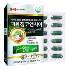 캐나다완제품 파워 징코앤시아 60캡슐/은행잎추출물 센텔라아시아티카 혈행개선 아연 비타민D, 36g, 1통