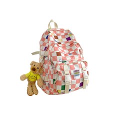 JCP 체커보드 곰 키링 기저귀 백팩, 핑크