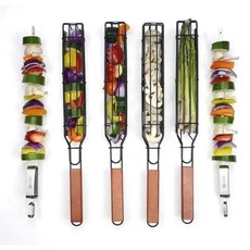 바베큐 도구 집게 스테인레스 꼬치 1 pcs 붙지 않는 케밥 그릴 바구니 휴대용 고기