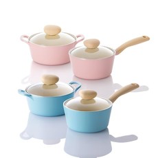 네오플램 레트로 냄비 2종 세트 핑크, 편수냄비 18cm + 양수냄비 18cm