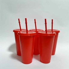 텀블러 보온보냉 머그컵 뚜껑이있는 짚 재사용 가능한 플라스틱 투명 물 짚 차가운 음료, 5개 700ml-빨간색