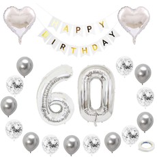 환갑 홈 파티 생일 풍선 가랜드 세트, 생일배너(화이트), 실버