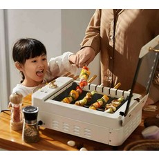 양꼬치 바베큐 기계 가정용 무연 뚜껑 자동 회전 케밥, 말차 그린(더블 레이어)