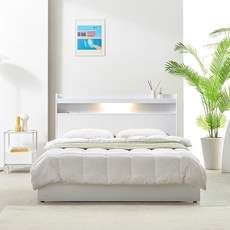 라자가구 RF 루시아 LED 루바 리노 서랍 SS/Q 침대+베이직 본넬 매트+방수커버, 화이트