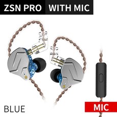 KZ ZSN Pro 이어폰 하이브리드 기술 1BA + 1DD 하이파이베이스 메탈 이어 버드 스포츠 소음 차단 헤드셋 모, 06 ZSN Pro Blue Mic