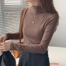 여성용 긴 소매 티셔츠 셔츠 상단 절반 높은 목 백업 셔츠
