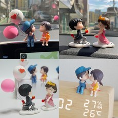 차량용 네비게이션 네비 내부 꾸미기 피규어 4종, 뽀뽀하는 커플(풍선)