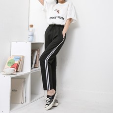 [오버나인] 여성 두줄 사계절 편한 세미일자 트레이닝 팬츠