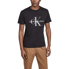 Calvin Klein 남성용 반소매 모노그램 로고 티셔츠 블랙 언박스 S