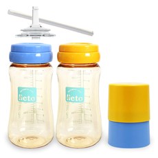 리에또 PPSU젖병 300ml x 2p + 빨대리필, 노꼭지, 블루, 옐로우