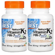 Doctor's Best MenaQ7 비타민D3 천연 비타민K2 MK 7 180mcg 베지 캡슐 60정 2팩