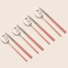 달팽이리빙 퀴진드마망 순수 수저 4벌 세트, 핑크, 숟가락 4p + 젓가락 4p