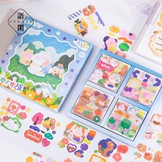 스티커 100장 귀여운 스티커 방수 씰스티커 도무송 캐릭터 곰돌이 선물 STIKERS 다꾸 다이어리 랜덤박스, 래빗 배틀 100 PET