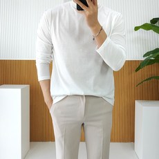 로니제이 남자 봄 가을 부드러운 무지 레이어드 라운드 티셔츠