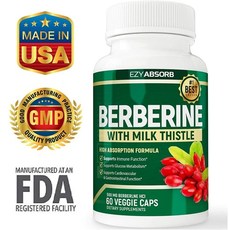 천연 베르베린 EzyAbsorb Gluten-Free Berberine 500mg 면역지원 AMPK 대사 활성제, 60정