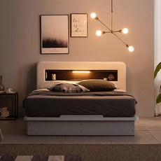 가구야 카인 가죽 LED + 220V 평상형 침대 협 + 7존 케미컬 라텍스탑 셀프 포켓 매트리스 세트 방문설치, 화이트