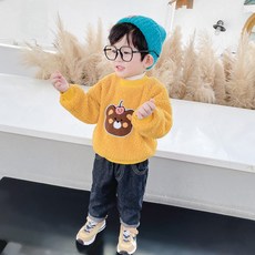 CIUUC 가을과 겨울 만화 둥근 목 양털 양고기 스웨터 이제 남자와 여자 겨울 코트
