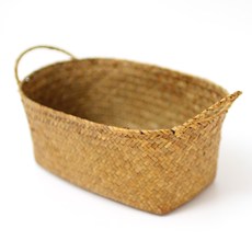 메이퀸 공간안애 손잡이 원형 라탄 과일 바구니 S 24 x 15 x 9 cm, 네츄럴, 1개
