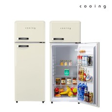쿠잉 레트로 냉장고 208L 소형 미니 2도어 크림 REF-D215C