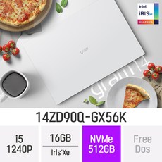 LG전자 2022 그램14(12세대) 14ZD90Q-GX56K - 14인치 Iris Xe 휴대용 대학생 인강용 문서작업 가벼운 초경량 노트북, Free Dos, 16GB, 512GB