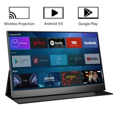 15.6 무선 터치 스크린 스마트 휴대용 모니터 안드로이드 9.0 iptv 구글 플레이 앱 스토어 블루투스 원격 제어 음성 비서, 우리 플러그