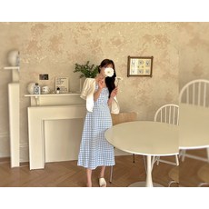 큐린즈 체크 프릴 스모크 뒷밴딩 뷔스티에 롱 원피스