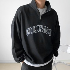 마브로 산토 오버핏 콜로라도 자수 스트링 반집업 맨투맨
