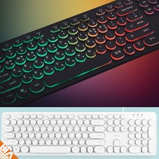 타자기 원형키캡 LED 클래식 키보드 높낮이 조절 기능, 블랙, 단일모델