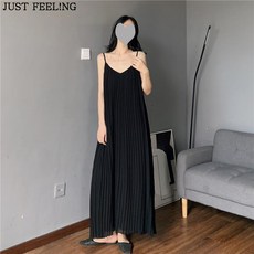 JUST FEEL!NG 오버사이즈 M-4XL/쉬폰/플리츠/끈나시/여성/여름/원피스/비치/롱원피스/바캉스룩
