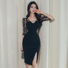 레이스 시스루 섹시한 트임 H라인 핏되는 원피스 홀복 파티 클럽